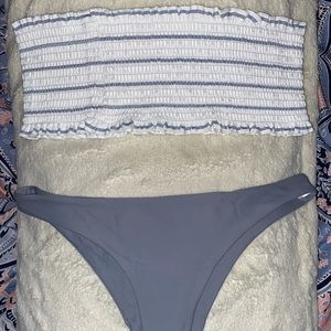 Striped Frilled Bandeau Swimsuit